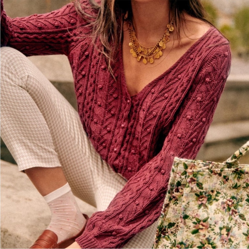 Women's Cable Knit V-Neck Sweater Cardigan - Plum